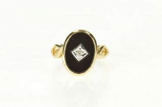 14k Ornate Retro Black Onyx Diamond Overlay Ring Size 6.  25 Yellow Gold 16