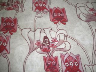 Antique French Art Nouveau Floral Cotton Fabric Softened Pink Red Eggplant