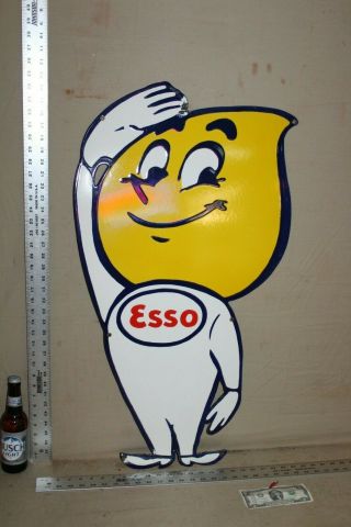 Rare Esso Oil Drop Boy Humble Gasoline Porcelain Metal Sign Gas Oil Farm