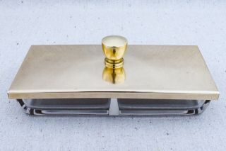 Vintage 1930s Art Deco Apollo Studios Solid Brass Lidded Glass Vanity Box A1934