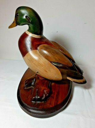 Vintage Tom Taber John Fairchild Worm Wood Carved Wooden Mallard Duck Decoy