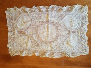 Antique Hand Made Normandy Lace & Embroidery Pillow Cover 26 " X 18 "