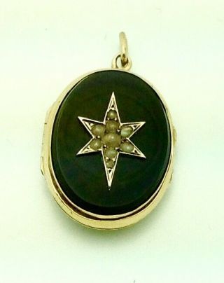 Antique 18k Yellow Gold Locket With Onyx And 6 Point Star.  Victorian.
