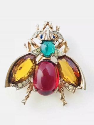 Trifari Alfred Philippe Sterling Jelly Belly Large Bug Insect Brooch 1944 Patent