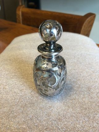 Antique Exquisite Alvin 999/1000 Fine Silver Overlay Perfume Bottle & Stopper