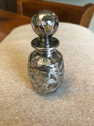 Antique Exquisite Alvin 999/1000 Fine Silver Overlay Perfume Bottle & Stopper 2
