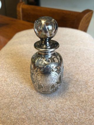 Antique Exquisite Alvin 999/1000 Fine Silver Overlay Perfume Bottle & Stopper 3