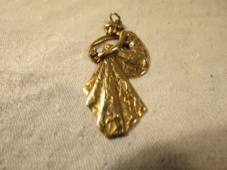 Antique 14k Yellow Gold Pendant " Lady Holding Diamond,  Art Nouveau,  1900 