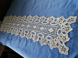 Antique French Cluny Bobbin Lace Table Runner Scarf 12 " X 46 " Handmade Off Wh