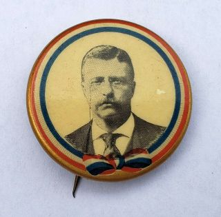 1904 Teddy Theodore Roosevelt Political Campaign Pinback Button Pin Badge Ribbon