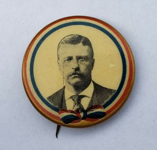 1904 Teddy Theodore Roosevelt Political Campaign Pinback Button Pin Badge Ribbon 2