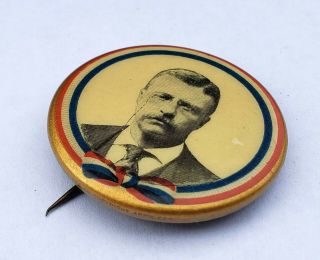 1904 Teddy Theodore Roosevelt Political Campaign Pinback Button Pin Badge Ribbon 3