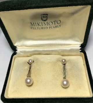 Rare Mikimoto Vintage 14k Gold Drop Dangle Earrings
