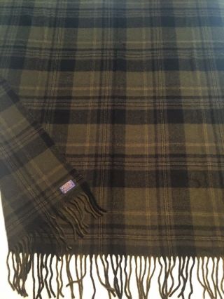 Vintage Pendleton Green And Black Plaid Wool Throw Blanket 72x52 Cond