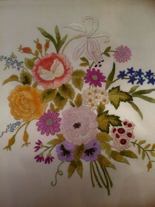 Vintage Hand Embroidered Silk Picture Panel Raised Embroidery Work Flower Floral
