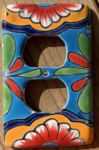 Talavera Pottery Light Switch Cover Wall Plate Double Outlet 3 X 5 Green Aqua