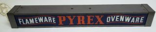 Rare Antique Pyrex Store Display Light - Up Sign,  Painted Glass,  Flameware&ovenware