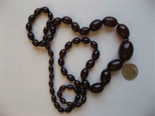 Vintage Long Faturan Dark Cherry Amber Bakelite Bead Necklace
