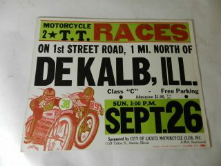 Vintage Motorcycle Races Poster - Dekalb,  Ill.  - Harley Davidson - Indian Motorcycle