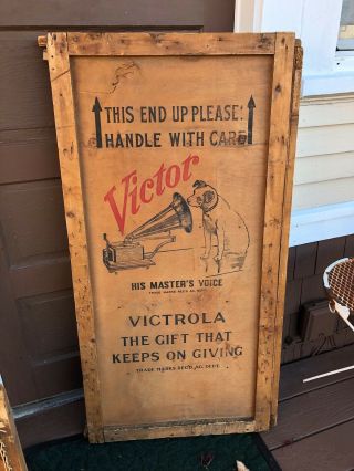 1920’s Rca Victor Victrola Crate Panel Sign,  Nipper,  His Masters Voice