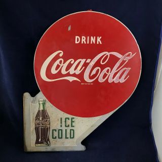 1953 Vintage Coca Cola 2 Sided Metal Flange Sign A - M 8 - 53 2