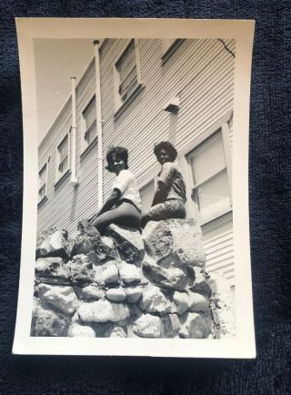 Vintage African American Young Women Sitting On Rocks 1950s,  1960s?
