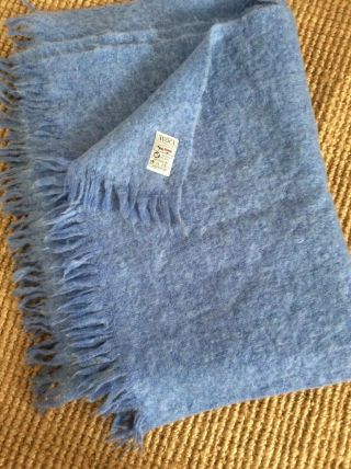 Avoca Mohair & Wool Throw Blanket Fringed Made In Ireland Sky Blue 56 X 82