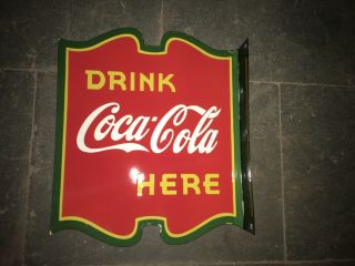 Vintage Authentic Porelain Drink Coca Cola Enamel Sign 17 X 20 Inches Flange