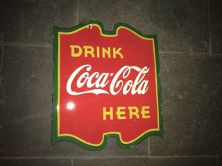 Vintage authentic Porelain Drink Coca Cola enamel sign 17 x 20 inches flange 2