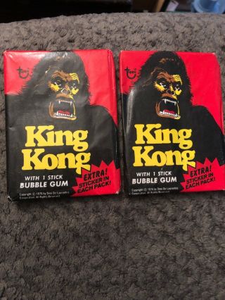 1976 Topps King Kong Rare Dino De Laurentus 2 Bubble Gum Packs