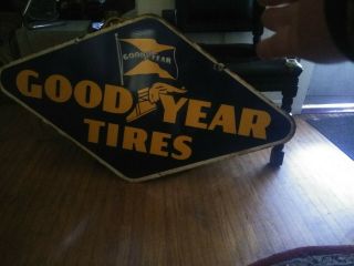 Vintage 1939 Porcelain Double - Sided Goodyear Tires Sign