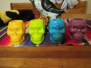 Dia De Los Muertos Sugar Skull Ceramic Candle Holder Yellow