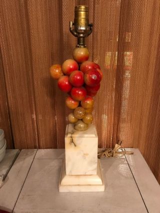 Vintage Mid Century Modern ALABASTER TABLE LAMP with Large Grapes 2