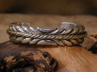 Vintage Sterling Silver And Gold Fill Twisted Cuff Bracelet