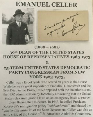 Dean House Of Representatives Fdr Deal Congressman Ny Autograph Note Signed