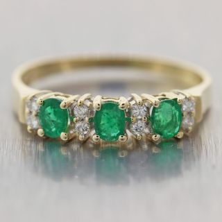 Vintage Estate 14k Yellow Gold Emerald & Diamond Band Ring