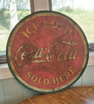 Vintage 1933 Coca Cola Ice Cold Soda Pop Gas Station 20 " Embossed Metal Sign