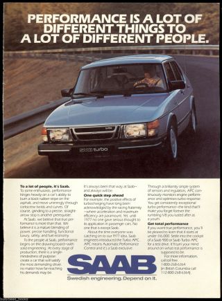 1985 Saab Turbo 16 Advertisement,  Saab Turbo 16 Sedan,  Canadian Ad.