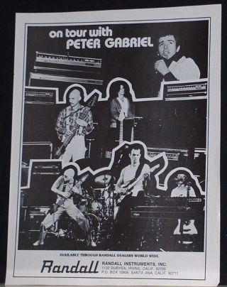 1979 Peter Gabriel And Band Use Randall Amplifiers Photo Print Ad