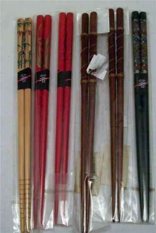 6 Pairs Chopsticks Asian Chinese Japanese Assorted Colors & Designs