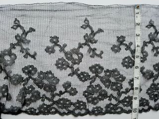 A29 Antique Black Net Lace Edging 94 " Around Trim Flowers Salvage
