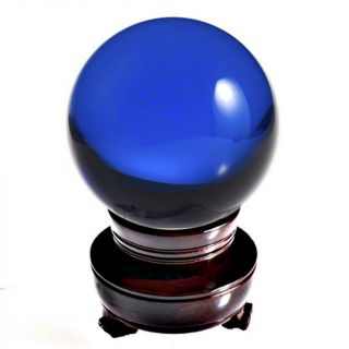 Blue (cobalt) Crystal Ball Sphere 60mm 2.  3 Inch With Wood Stand In Gift Box