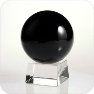 Black (jet Black) Crystal Ball 60mm 2.  3 " With Angled Crystal Stand In Gift Box