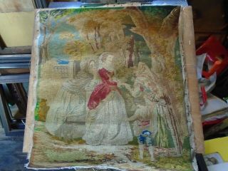 Antique Berlin Woolwork Large Tapestry.  Women And Child.  Circa 19th.