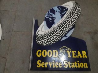 Porcelain Goodyear Service Station Enamel Sign 36 X 24 Inches Flange