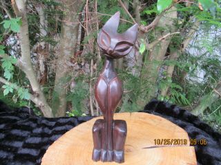 Authentic Vintage Danish Made Mid Century Modernism Wooden Cat Sculpture Carving