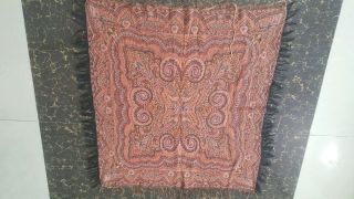 Antique French Paisley Kashmir Square Piano Shawl Wool Size 36 " X33 " Reversible