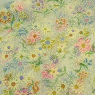 96x47 Vintage Flocked Floral Fabric Pastels Sheer 1970s Swiss Dot Material