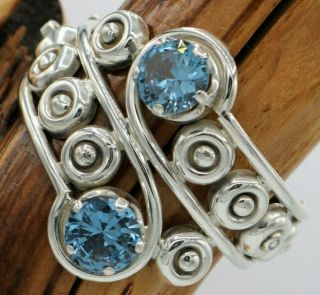 Vtg Mexico Sterling Silver & Blue Topaz Hinged Art Deco Bracelet 70 Grams TAXCO 2