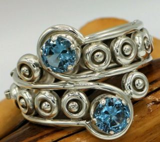 Vtg Mexico Sterling Silver & Blue Topaz Hinged Art Deco Bracelet 70 Grams TAXCO 3
